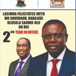 LASIMRA FELICITATES WITH MR GOVERNOR, BABAJIDE OLUSOLA SANWO-OLU ON HIS 2ND YEAR IN OFFICE